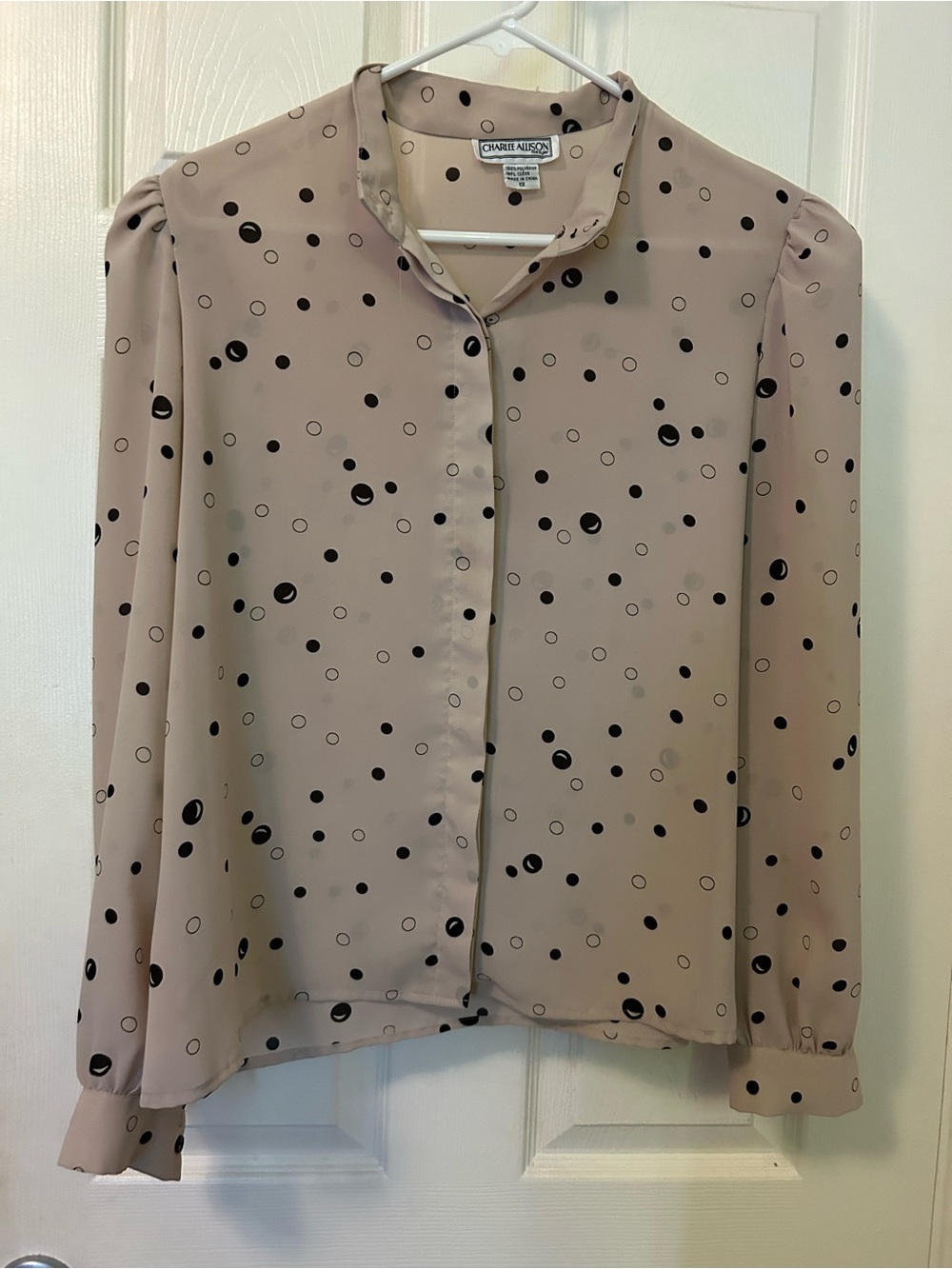 Charlee Allison Vintage Rare Charter Club Taupe Polka Dot Button-Down Blouse